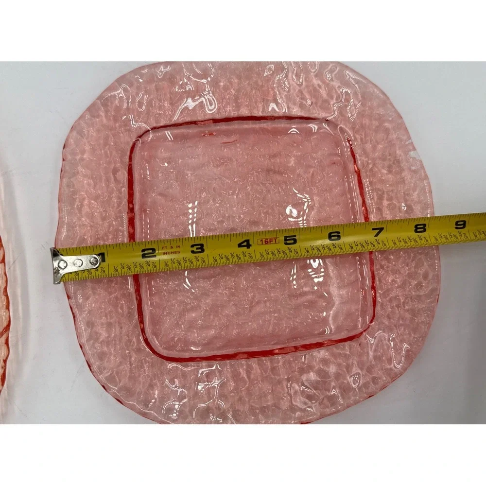 Vtg Set of 2 Pier‎ 1 Pink Glass Pebbled Square Salad Dessert Plates